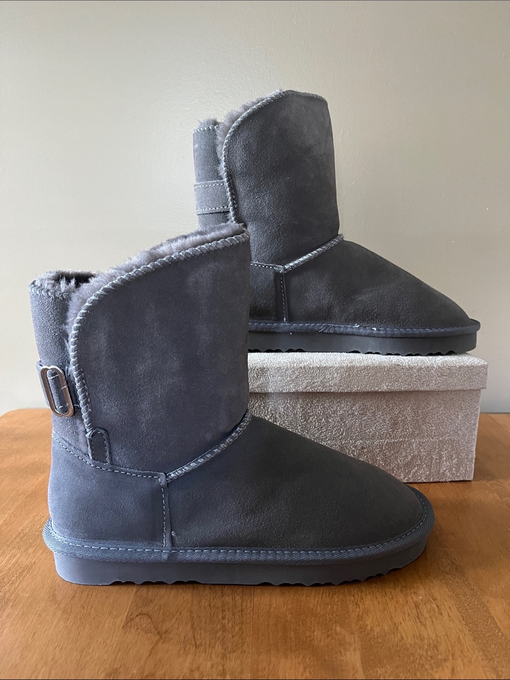 Gray Suede Shearling Winter Boot